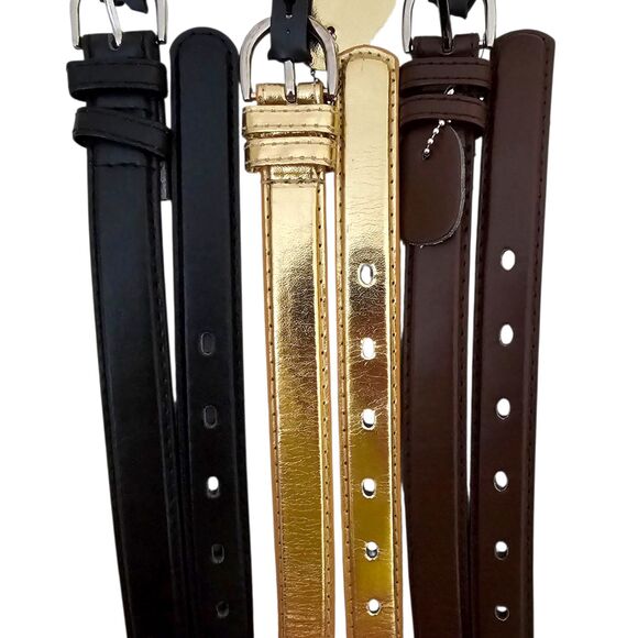 LOT of 3 NEW Women's XL Skinny Belts Black Gold Brown Faux Leather Buckle Set - Picture 4 of 8